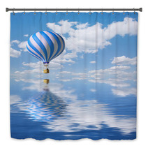 Blue-white Hot Air Balloon In The Sky Bath Decor 9875084