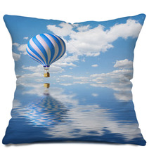 Blue-white Hot Air Balloon In The Sky Pillows 9875084