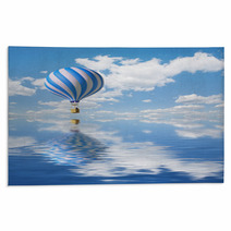 Blue-white Hot Air Balloon In The Sky Rugs 9875084