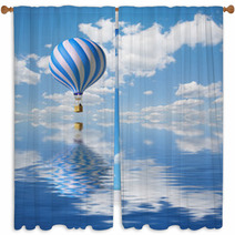 Blue-white Hot Air Balloon In The Sky Window Curtains 9875084