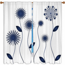 Blue Winter Flowers Window Curtains 39094051