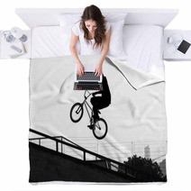 BMX - Girl Jumping With Bike Blankets 68487197