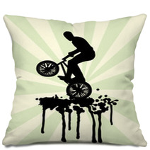 Bmx Jump On Splash In Black And Green Vector Illustration Pillows 14972729