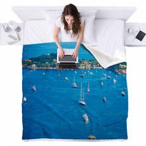 Boats In Nice City Bay Blankets 68251042
