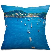 Boats In Nice City Bay Pillows 68251042