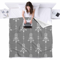 Boho Navajo Gray And White Pattern Blankets 137127357