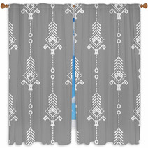 Boho Navajo Gray And White Pattern Window Curtains 137127357