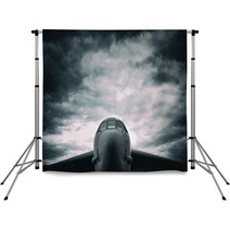 Bomber Big Military Aircraft Front The Frontal Side Dramatic Cloudy Sky Above Plane Backdrops 123552588