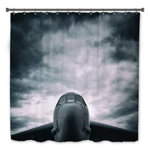 Bomber Big Military Aircraft Front The Frontal Side Dramatic Cloudy Sky Above Plane Bath Decor 123552588