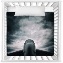 Bomber Big Military Aircraft Front The Frontal Side Dramatic Cloudy Sky Above Plane Nursery Decor 123552588