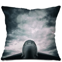 Bomber Big Military Aircraft Front The Frontal Side Dramatic Cloudy Sky Above Plane Pillows 123552588