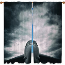Bomber Big Military Aircraft Front The Frontal Side Dramatic Cloudy Sky Above Plane Window Curtains 123552588