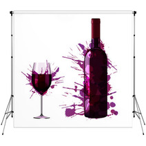 Bottle And Glass Of Wine Made Of Colorful Splashes Backdrops 54616522