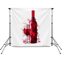 Bottle And Glass Of Wine Made Of Colorful Splashes Backdrops 54786841