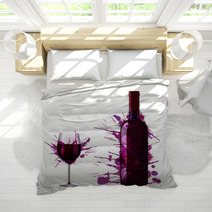 Bottle And Glass Of Wine Made Of Colorful Splashes Bedding 54616522