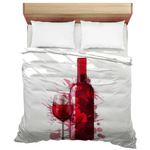Bottle And Glass Of Wine Made Of Colorful Splashes Bedding 54786841