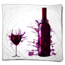 Bottle And Glass Of Wine Made Of Colorful Splashes Blankets 54616522