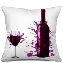 Bottle And Glass Of Wine Made Of Colorful Splashes Pillows 54616522