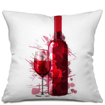 Bottle And Glass Of Wine Made Of Colorful Splashes Pillows 54786841