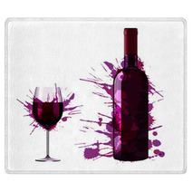 Bottle And Glass Of Wine Made Of Colorful Splashes Rugs 54616522