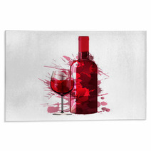 Bottle And Glass Of Wine Made Of Colorful Splashes Rugs 54786841