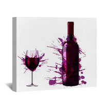 Bottle And Glass Of Wine Made Of Colorful Splashes Wall Art 54616522