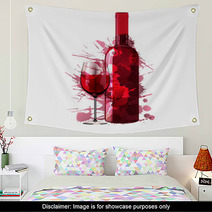 Bottle And Glass Of Wine Made Of Colorful Splashes Wall Art 54786841