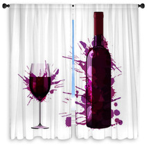 Bottle And Glass Of Wine Made Of Colorful Splashes Window Curtains 54616522