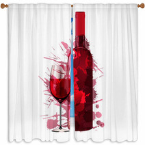 Bottle And Glass Of Wine Made Of Colorful Splashes Window Curtains 54786841