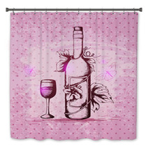 Bottle Of Wine On A Pink Background Bath Decor 71042696