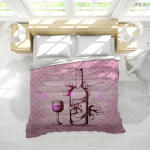 Bottle Of Wine On A Pink Background Bedding 71042696