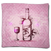 Bottle Of Wine On A Pink Background Blankets 71042696