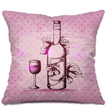 Bottle Of Wine On A Pink Background Pillows 71042696
