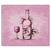 Bottle Of Wine On A Pink Background Rugs 71042696