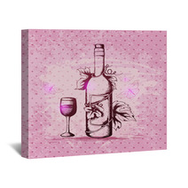 Bottle Of Wine On A Pink Background Wall Art 71042696