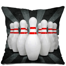 Bowling Ball Breaks Standing Pins. Grunge Style Pillows 65184940