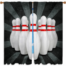 Bowling Ball Breaks Standing Pins. Grunge Style Window Curtains 65184940