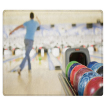 Bowling Ball Machine With Man Bowling In The Background Rugs 8093154