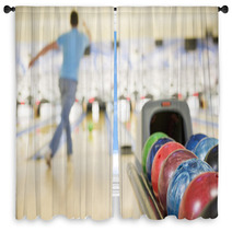 Bowling Ball Machine With Man Bowling In The Background Window Curtains 8093154