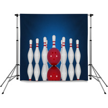 Bowling Pins And Ball On A Blue Background Backdrops 67634311