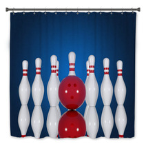 Bowling Pins And Ball On A Blue Background Bath Decor 67634311
