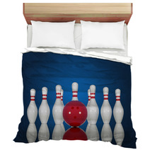 Bowling Pins And Ball On A Blue Background Bedding 67634311