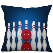 Bowling Pins And Ball On A Blue Background Pillows 67634311