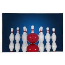 Bowling Pins And Ball On A Blue Background Rugs 67634311