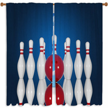 Bowling Pins And Ball On A Blue Background Window Curtains 67634311