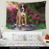 Boxer Puppy Standing On Wooden Crate Wall Art 57114473