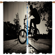 Boy Jumping Over Bench  On Bmx Window Curtains 33606175