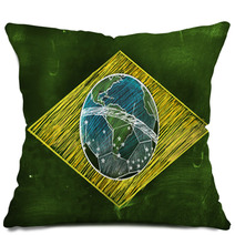 Brasil Flag Sketch Soccer Edition Pillows 59772735