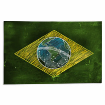 Brasil Flag Sketch Soccer Edition Rugs 59772735