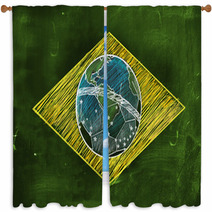 Brasil Flag Sketch Soccer Edition Window Curtains 59772735